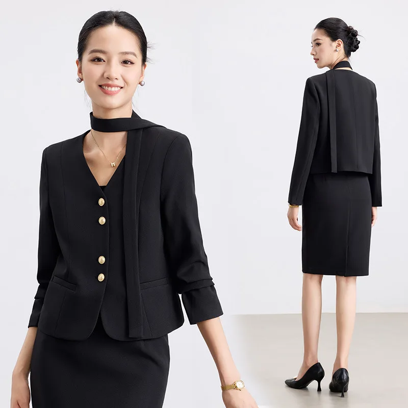 High-end women's suit dress for spring and autumn, elegant attire for jewelry store receptionists, professional clothing for the