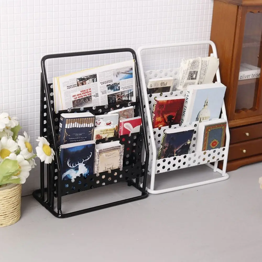 

1:12 Scale Dollhouse Iron Storage Rack Bookshelf Display Pretend Play Miniature Newspaper Rack Newspaper Shelf Daily Decoration