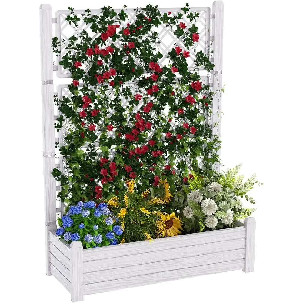 Elevated Garden Bed with Trellis, Durable Outdoor Planter for Patio or Balcony, Ideal for Growing Herbs, Vegetables, and Flowers