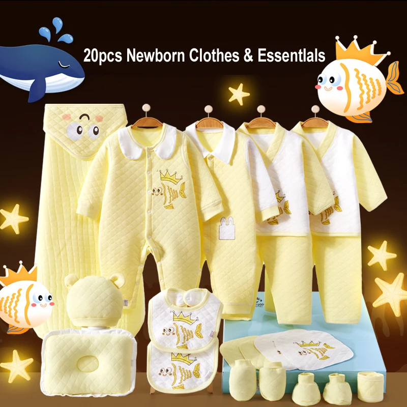 20 Pieces Girl Boy Clothes Baby Outfits Newborn Clothes & Essentials Set Thicken Bodysuits 0-6 Months(NO BOX PACKAGE))