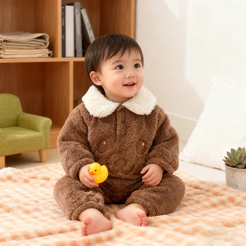 

Baby Girl Clothes Toddler Boys Jumpsuits Autumn Winter Thickened Infant Rompers Keep Warm Fleece Pajamas Newborn Casual Homewear