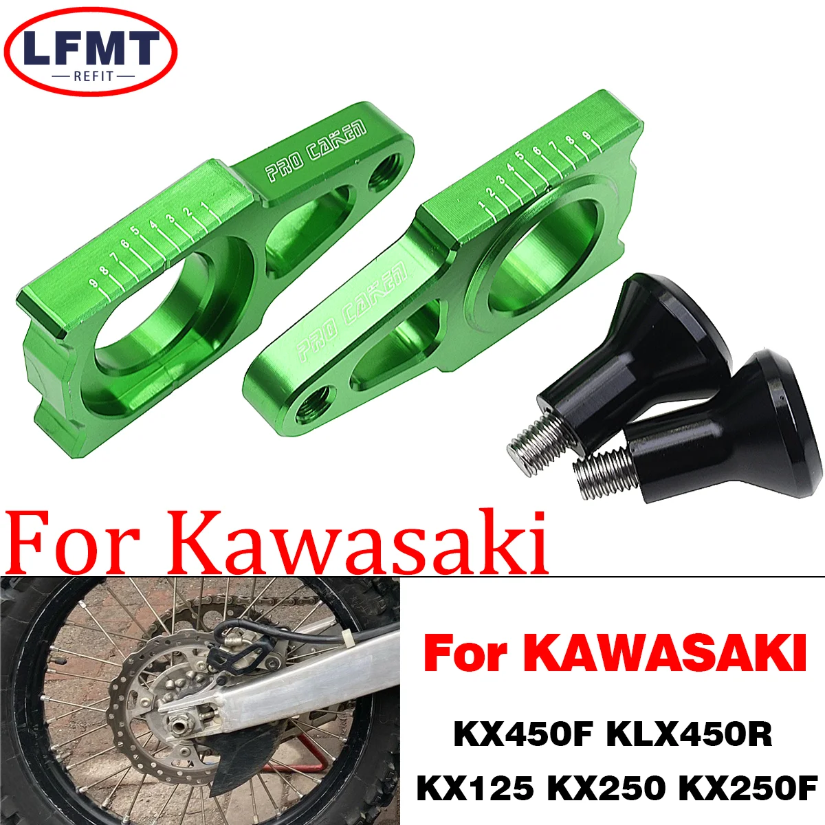 

For Kawasaki KX125 250 250F 450F KLX450R For Suzuki RMZ250 450 450Z Motocross CNC Rear Chain Adjuster Axle Block Protection Cap