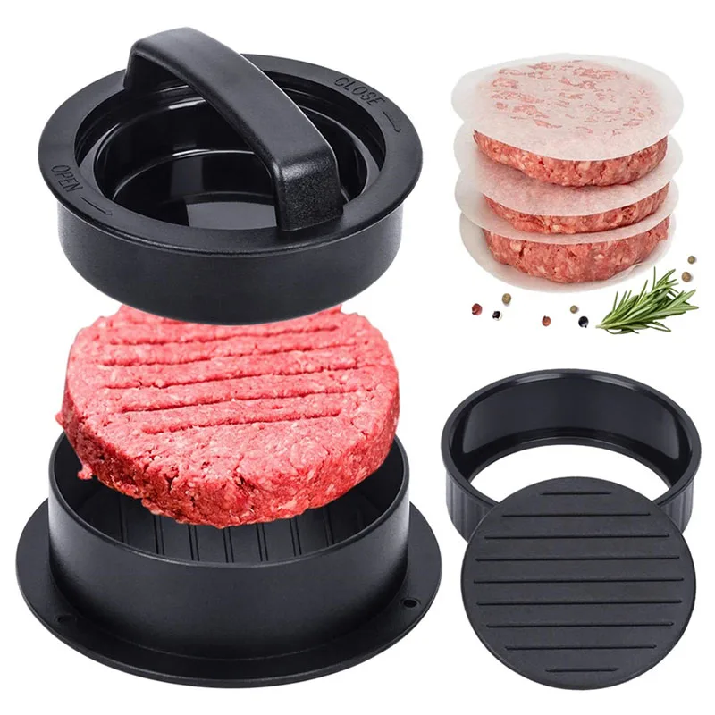 Kit de moules à anneaux pour presse à hamburgers, moule à hamburger antiadhésif avec 100 feuilles de papier pour galettes de cire pour gril, plaque de cuisson pour Barbecue