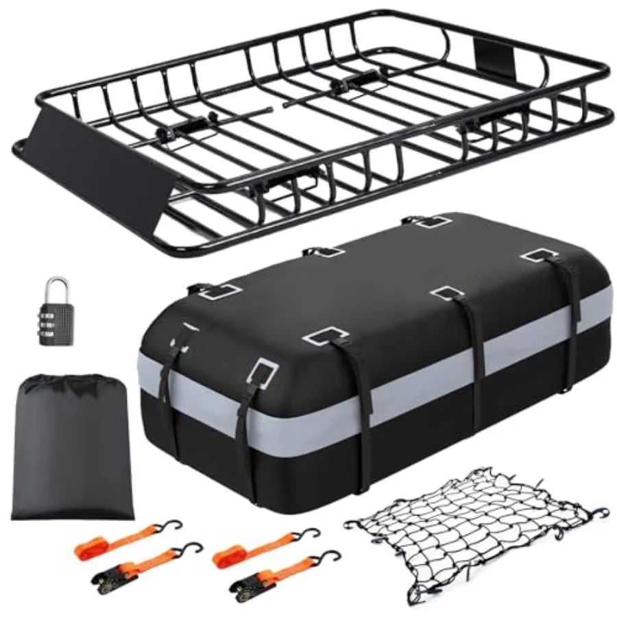 

Heavy Duty Universal Rooftop Cargo Carrier Roof Rack 64x36x5 with 20 Cu.Ft Waterproof Bag for SUV Truck Van 250lbs Ccity Corros