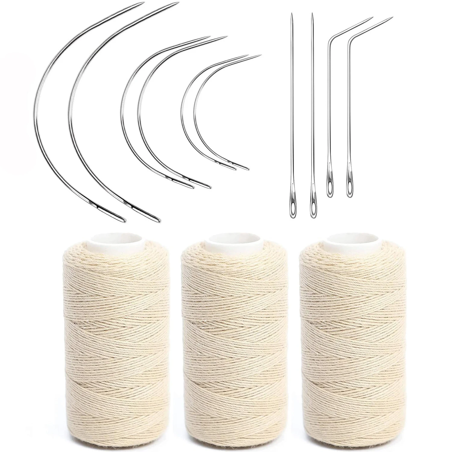 3 Rolls Hair Weaving Threads With 10 pcs C Curved Needles Wig Making Tools Sewing Thread