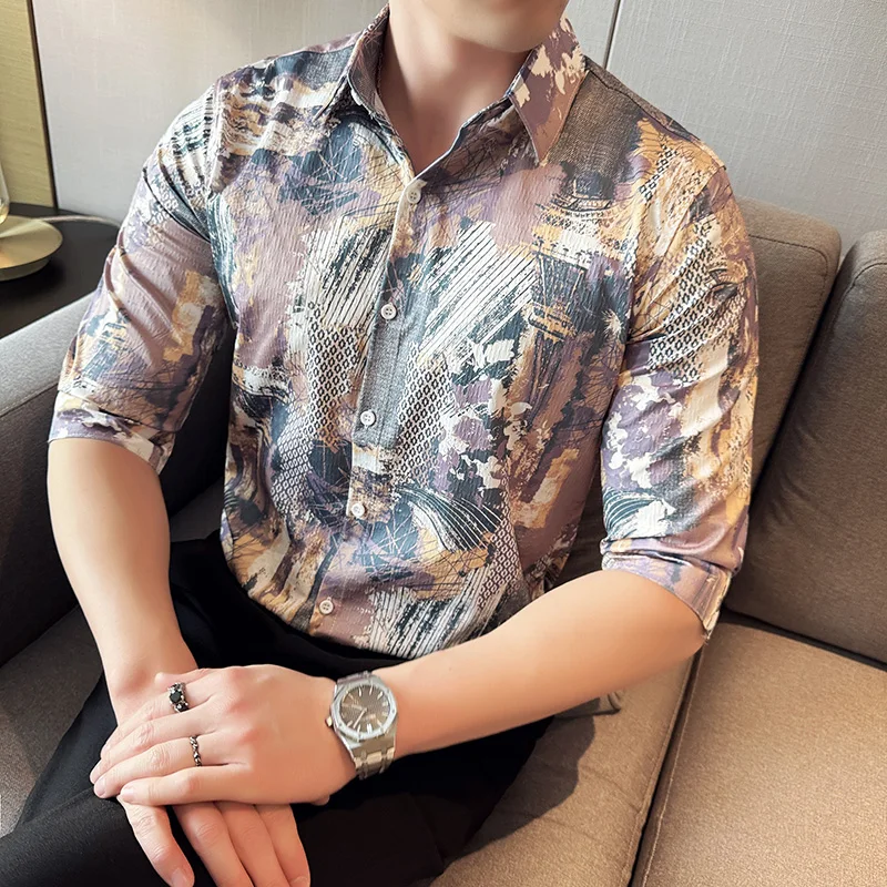 Top Quality Half-sleeve Floral Shirts for Men Spring Summer England Printed Mens Casual Shirt Plus Size Luxury Camisas De Hombre