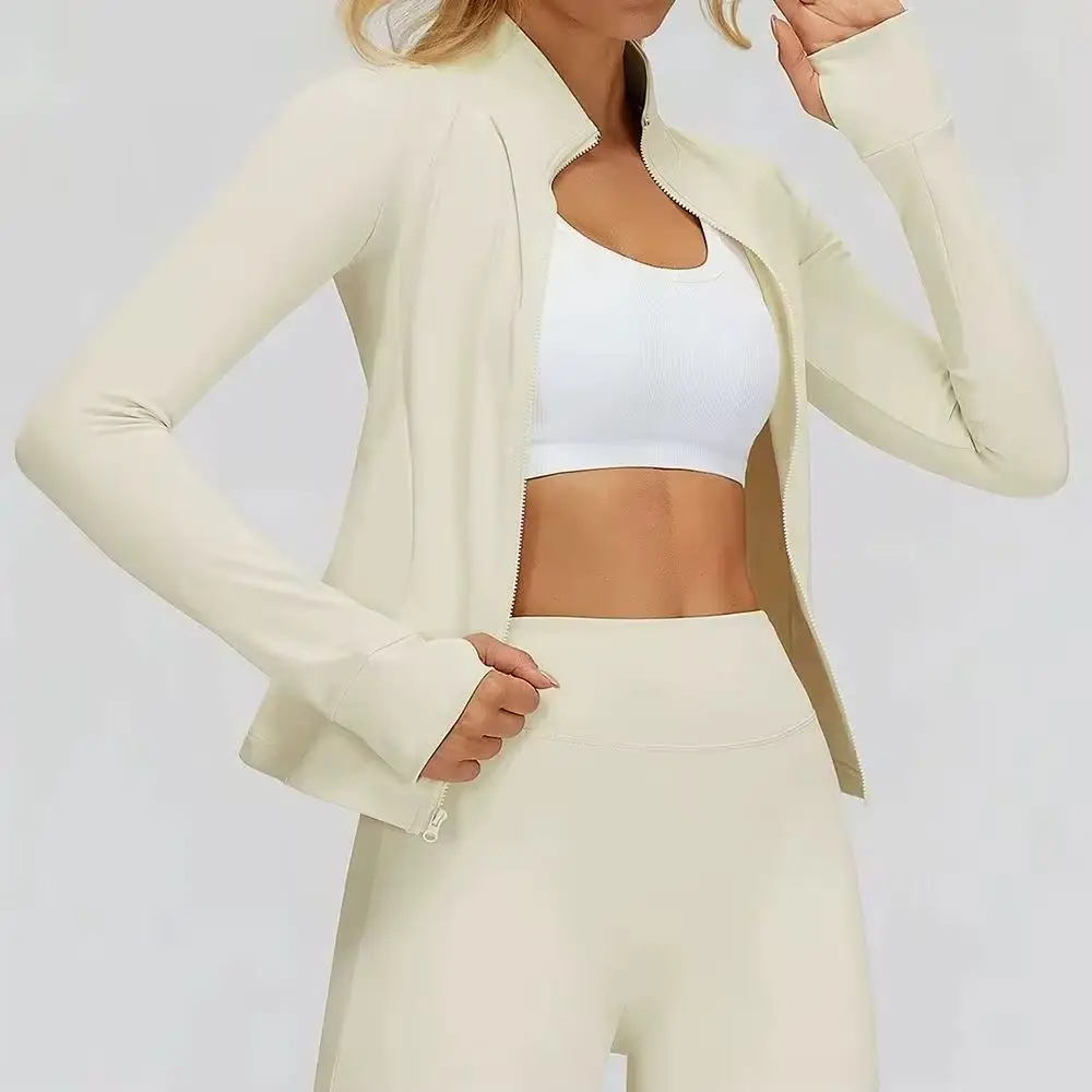 Women's Shirts Full Zipper Yoga Top With Thumbholes Fitness Running Jacket Stretch Slim Fit Long Sleeve Gym Top Women Sportswear