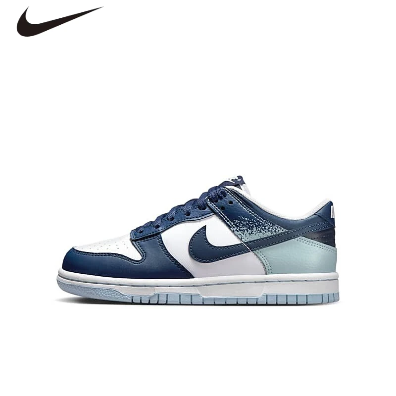 

Nike Dunk Low GS Sneakers, Smooth Leather Blue Splatter Gradient Retro Skate Casual Shoes for Youth IB7687-100