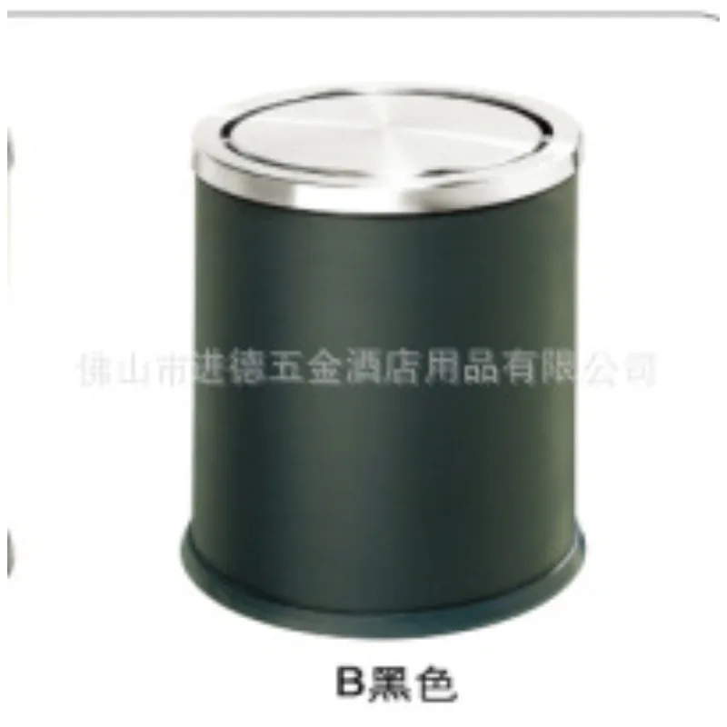 Special offer flip-top single-layer guest room bucket, hotel trash bin, black paint, thickened stainless steel, guest room flame