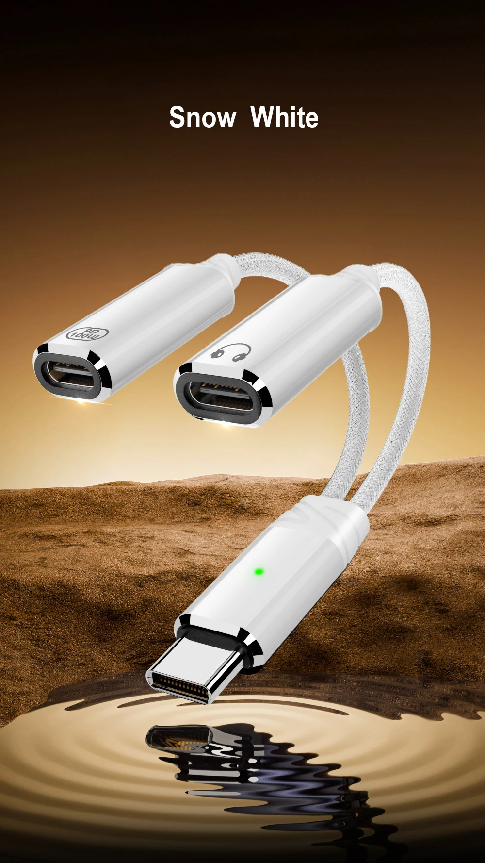 

2-in-1 USB C Splitter Type C Double Plug Data Cable Suitable For Apple Iphone 15/16 mobile laptop PD fast charging cable