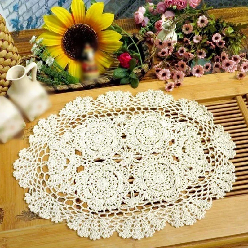 Lace Round Cotton Table Mat Crochet Wedding Dining Doily Coffee Coasters Cotton Napkin Kitchen Table Lace Doily Banquet Decor