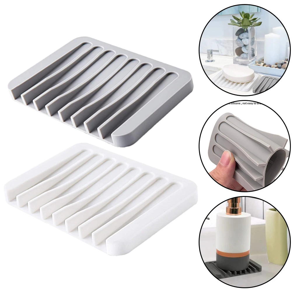 

1/2 Pcs Silicone Self Draining Soap Dishes Soap Holder Saver Soap Holder Kitchen Bathroom Countertop Anti Slip Pad Shelf