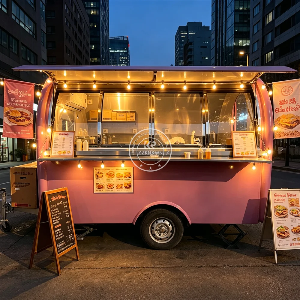 Luxury Outdoor Fast Food Trailer Mobile Kitchen Trailer Concession Trailer Hot Dog Bubble Tea Food Truck Fully Equipped Kitchen