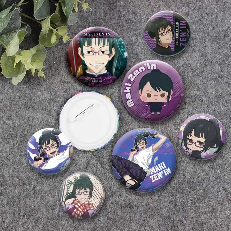 Anime JJK Maki Zenin Round Brooches Cartoon Role Badge on Backpack Hat Shoes Animation Enamel Pins Accessories Gifts for Friend