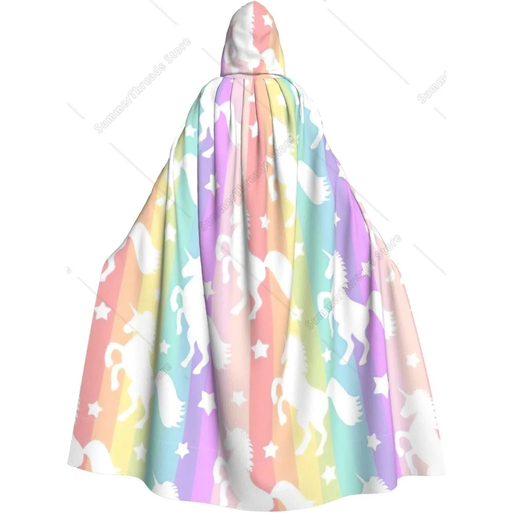 

Unisex Robes Capes Adult Unicorns On Colorful Stripes Print Hooded Cloak For Cosplay Halloween Carnival Costumes