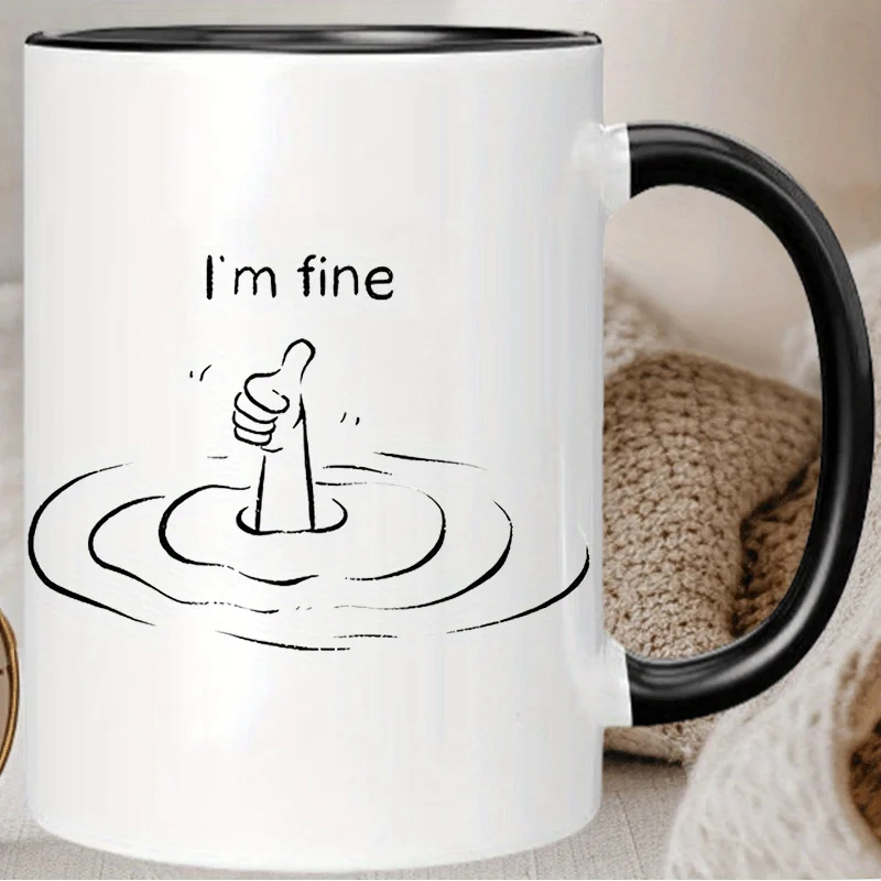 I'm Fine Coffee Mug - Humorous design with a thumbs up gesture, insulated and reusable, perfect gift for men and women, hand was