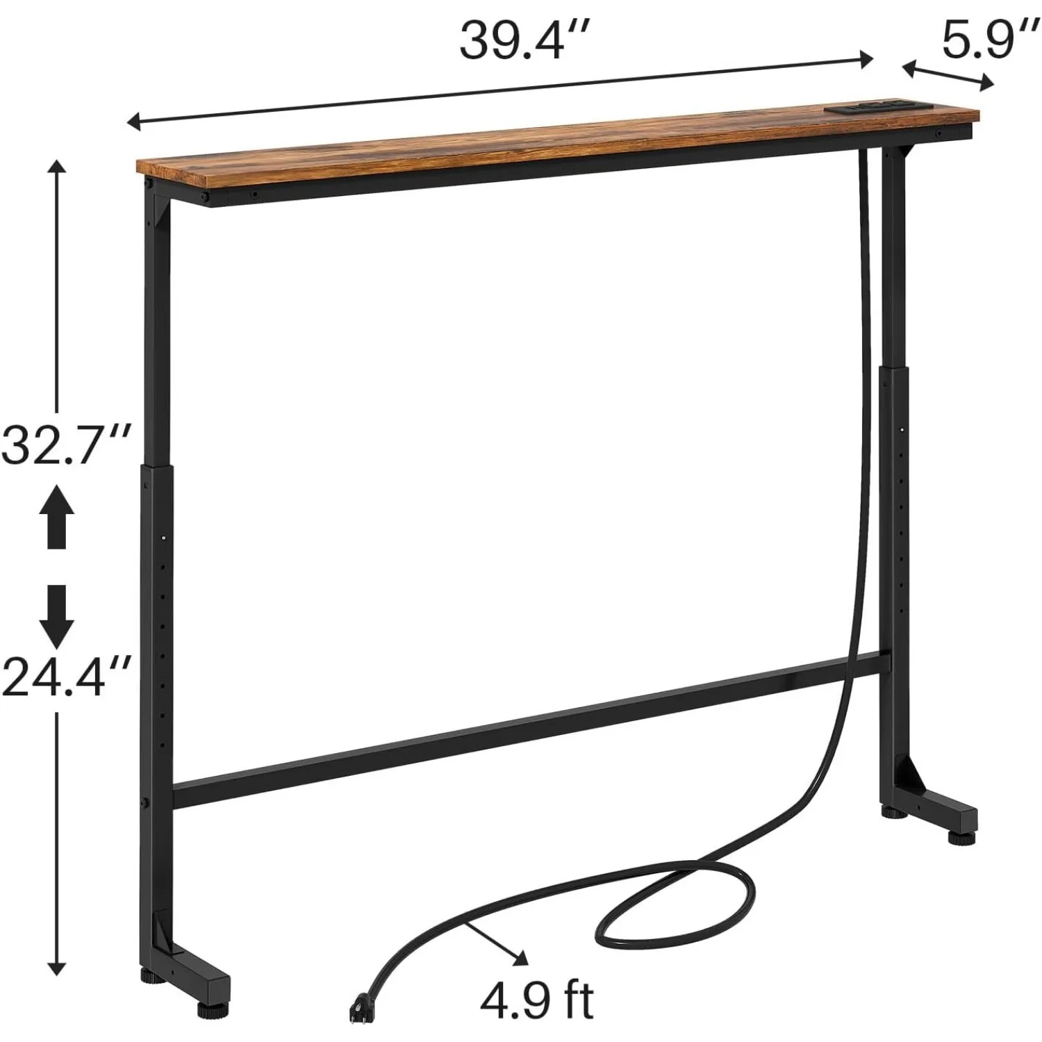 Mesa de console estreita atrás do sofá, altura ajustável (25 polegadas -33 polegadas), marrom country