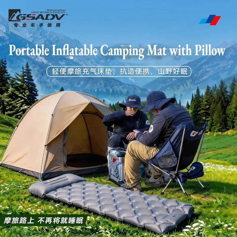 

GSADV Inflatable Camping Mat with Pillow Portable Air Mattress for Motorcycle Travel Waterproof Sleeping Pad for Outdoor Camping