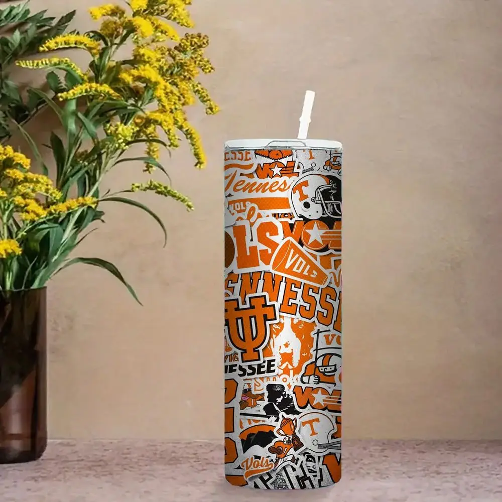 Tumbler With Lid Insulated Cup, Travel Coffee Mug Ideal For Sports Enthusiasts, Featuring Tennessee Vols Football Themed Collag