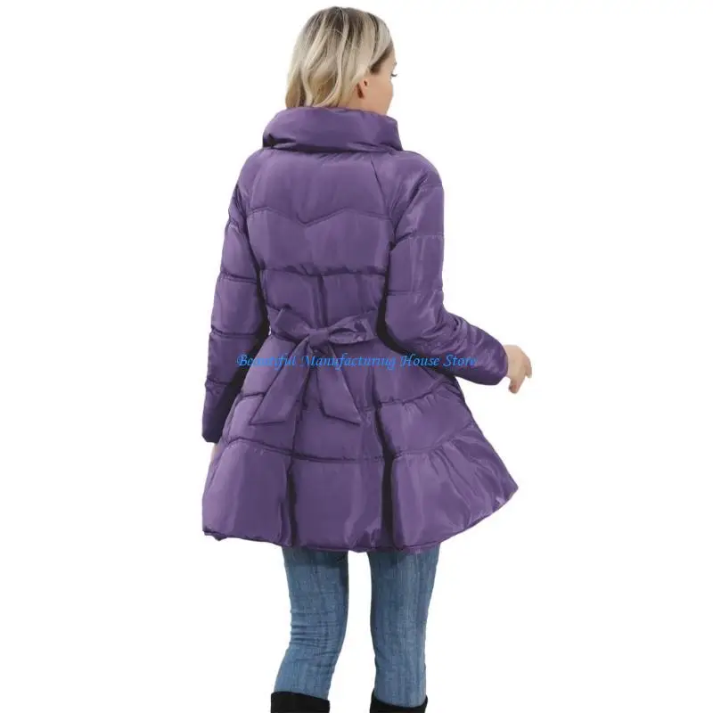 

E56A Women Long Puffer Jackets Winter Long Bubble Coat Zip Stand Collar Down Jackets