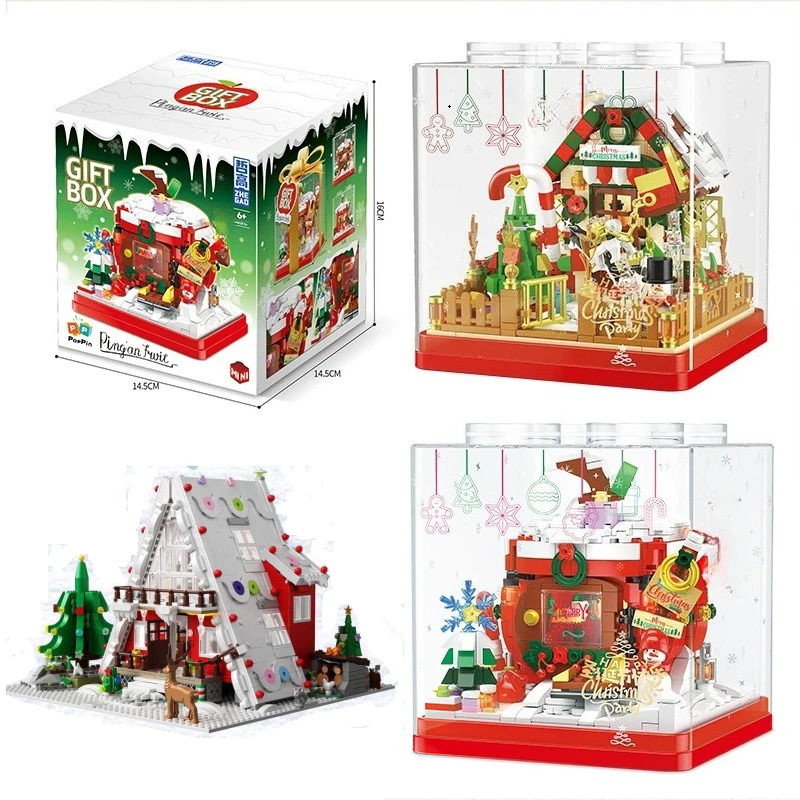 Produtos de natal papai noel boneca tijolos boneco de neve blocos de construção brinquedo castelo de madeira casa gengibre pão presentes de natal presente de ano novo