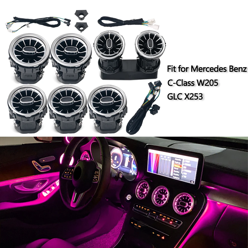 

For W205 X253 GLC Mercedes Benz C Accessories 3/64 Colors LED Turbine Air Vents Ambient Lights LED Copilot Light Decoration Kit