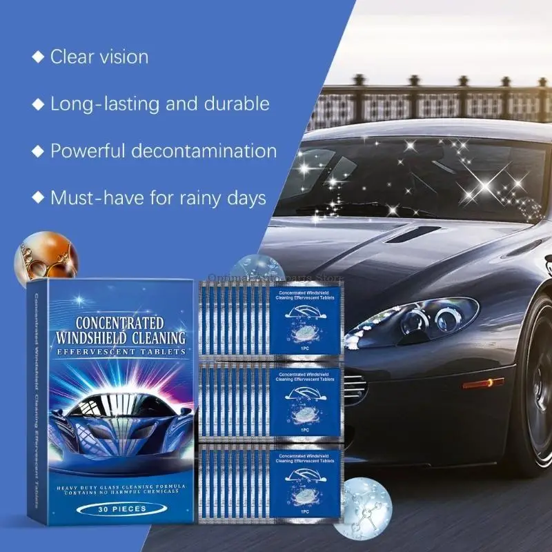 

30pcs Fast Dissolve Windshield Washer Tablets All Season Anti Fog Rainproof Glass Cleaning Solution Upgrades for Auto