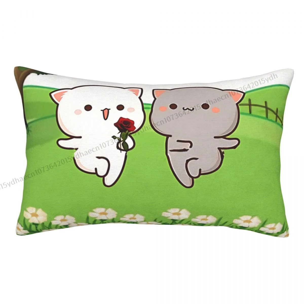 

A Rose Gift For Goma Polyester Pillowcase Peach and Goma Mochi Cat Bedroom Decorative Washable Pillow Cover Pillowcase