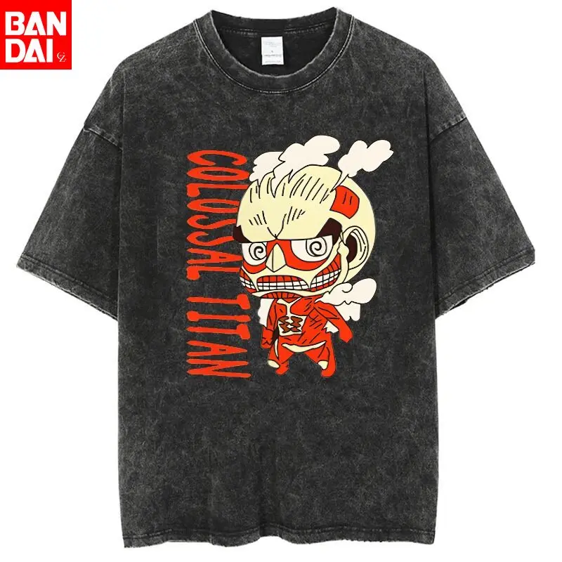 

Футболка Attack on Titan Colossal Titan Chibi Red Vintage Washed, летняя, оверсайз, уличная одежда, с аниме-графикой, для мужчин и женщин, коллекция 2026 года
