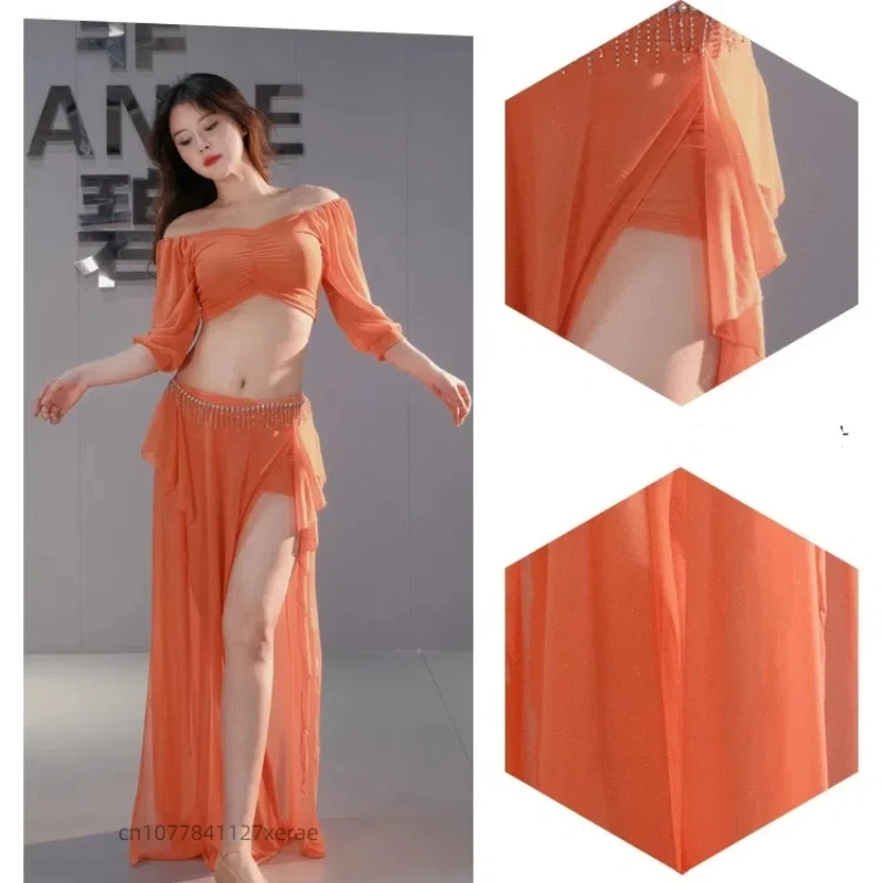 

Комплект из 2 предметов: костюмы для танца живота, женская одежда для сценических танцев, сексуальный топ и длинная юбка