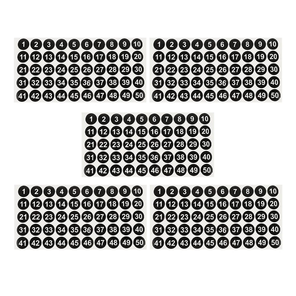 250pcs Number Labels 1-50 Self-Adhesive Small Numbered Stickers For Office Organization Identification Classification Folder
