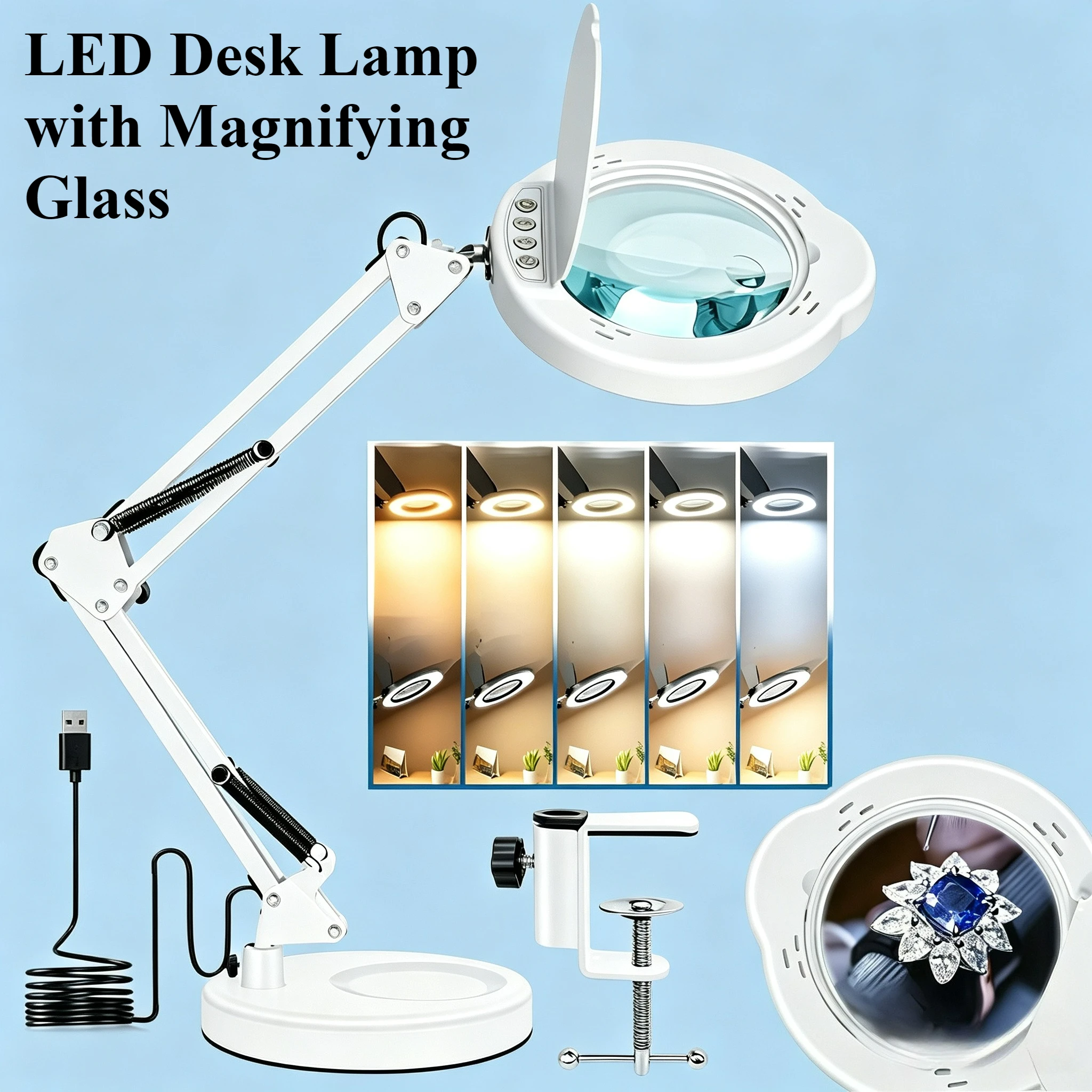 72LED 10X/15X New Illuminated Magnifier USB 3 Colors LED Magnifying Glass for Soldering Iron Repair/Table Lamp/Skincare Beauty