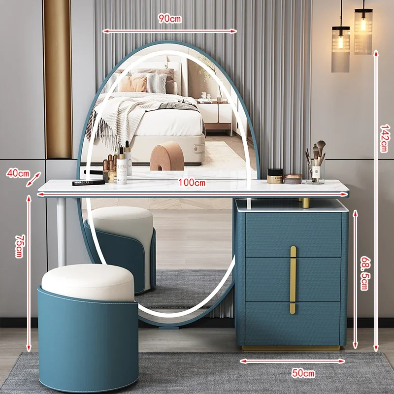 Modern Luxury Vanity Table Light Aesthetic Design Drawer Storage Dressing Table White Meuble Chambre Espejo Pie Home Furniture