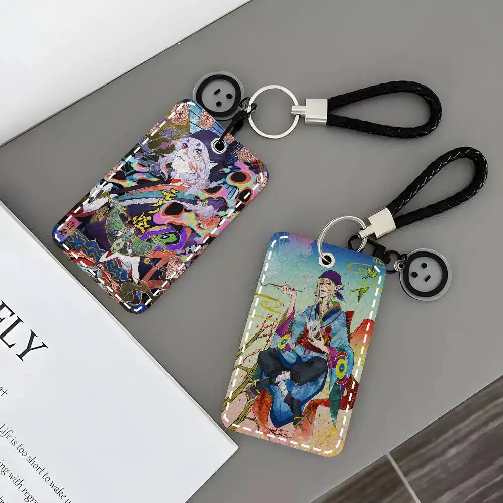 Mononoke Kusuriuri Card Wallet With Keychain PU Leather Printed Pattern Card Holder