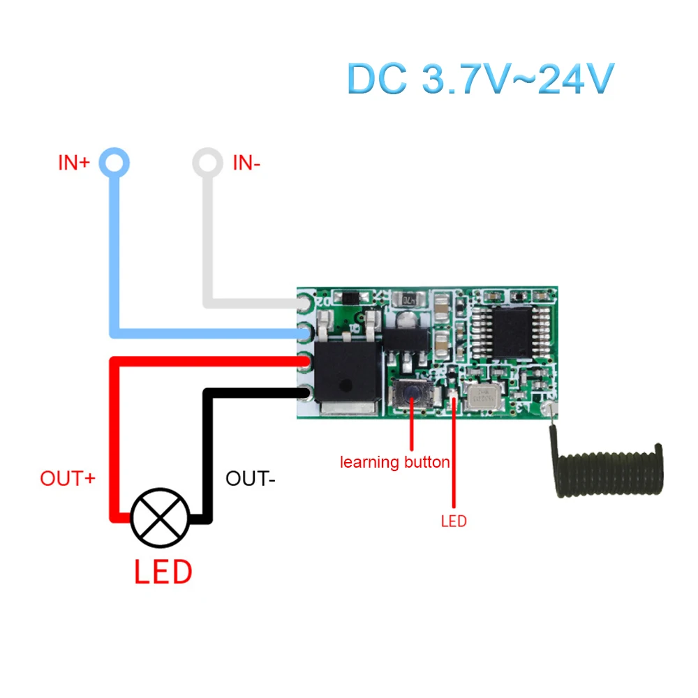 IsFriday 433MHz Micro Receiver Wireless Light Controller Switch Remote Control For DC 3.6V 5V 9V 12V 24V 1CH LED Lamp Light DIY