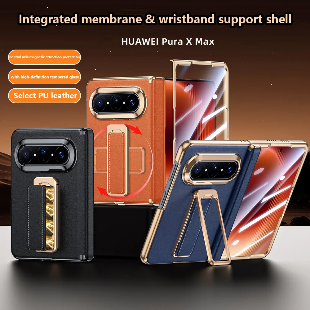 

Luxury Leather Wristband Phone Case For Huawei Pura X Max 5G 360 ° Rotating Magnetic Folding Protective Cover