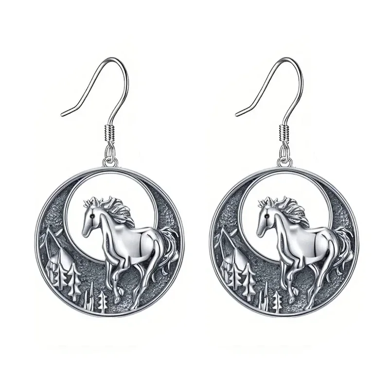 Huitan Galloping Horse Vintage Earrings for Women Novel Cave Tree Animal Design Special-interested Female Earrings Retro Jewelry