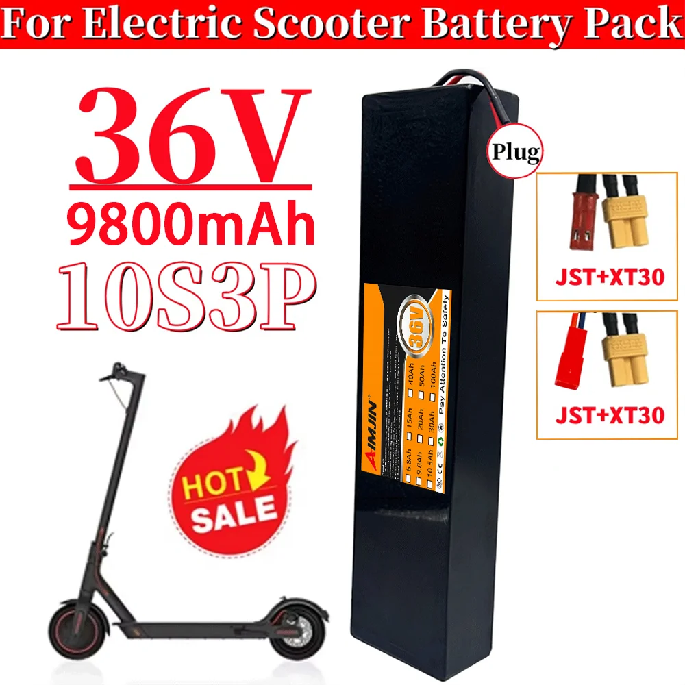 36V Electric Scooter Battery 10S3P 9.8Ah 18650 Grade-A Cells 500W-1000W Built-in BMS XT30 JST Long Range Safe & Durable