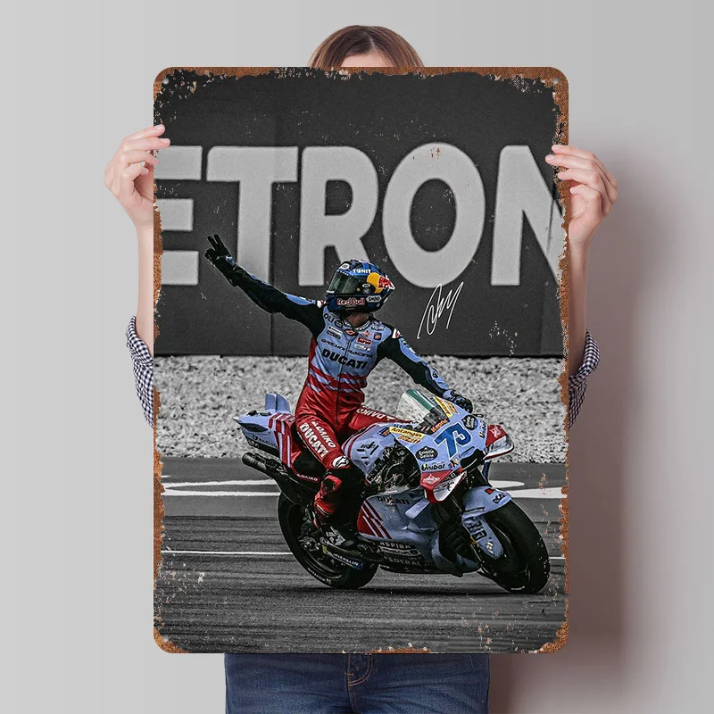 Alex Marquez MotoGP Victory Celebration Poster Customized Wall Art Vintage Metal Signs Retro Tin Plaque for Man Cave Desk Decor
