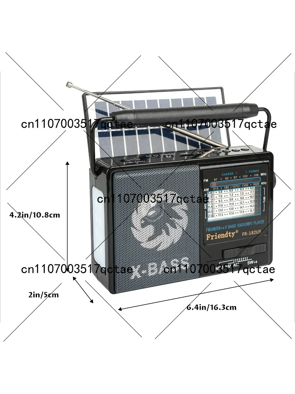 Portable Multi-functional Solar Flashlight Radio with TF Card U Disk Support AM/FM/SW1-6 Large Speaker for Outdoor Use
