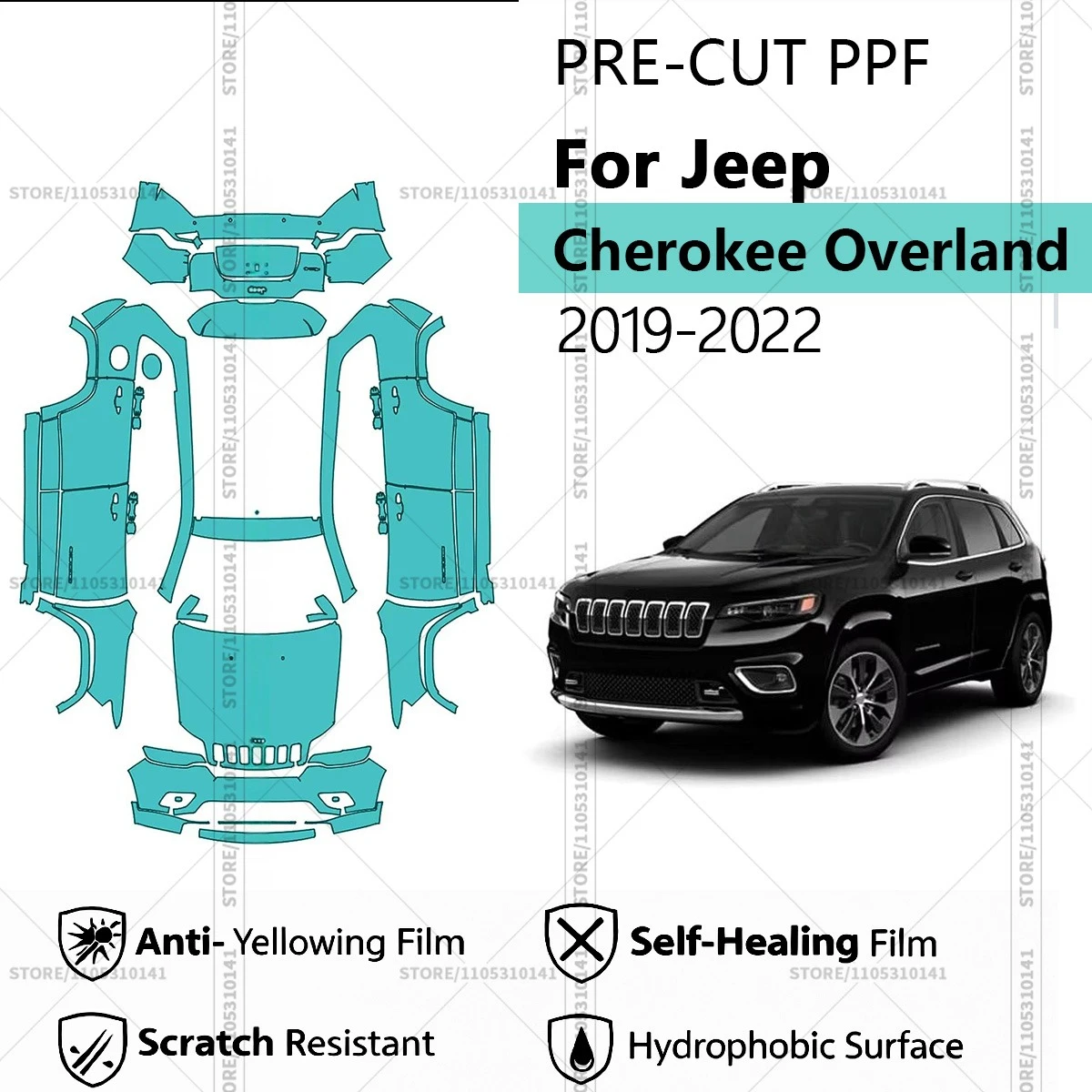 

Предварительно нарезанная прозрачная защитная пленка PPF для автомобилей, профессиональная автомобильная пленка PPF для Jeep Cherokee Overland 2019-2022