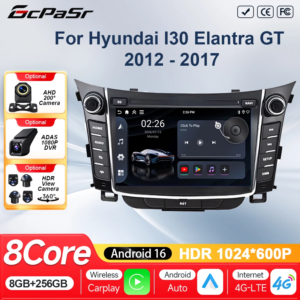 For Hyundai I30 Elantra GT 2012 - 2017 Car Radio GPS Navigation Multimedia Video Player Android Auto Stereo Carplay No 2din DVD