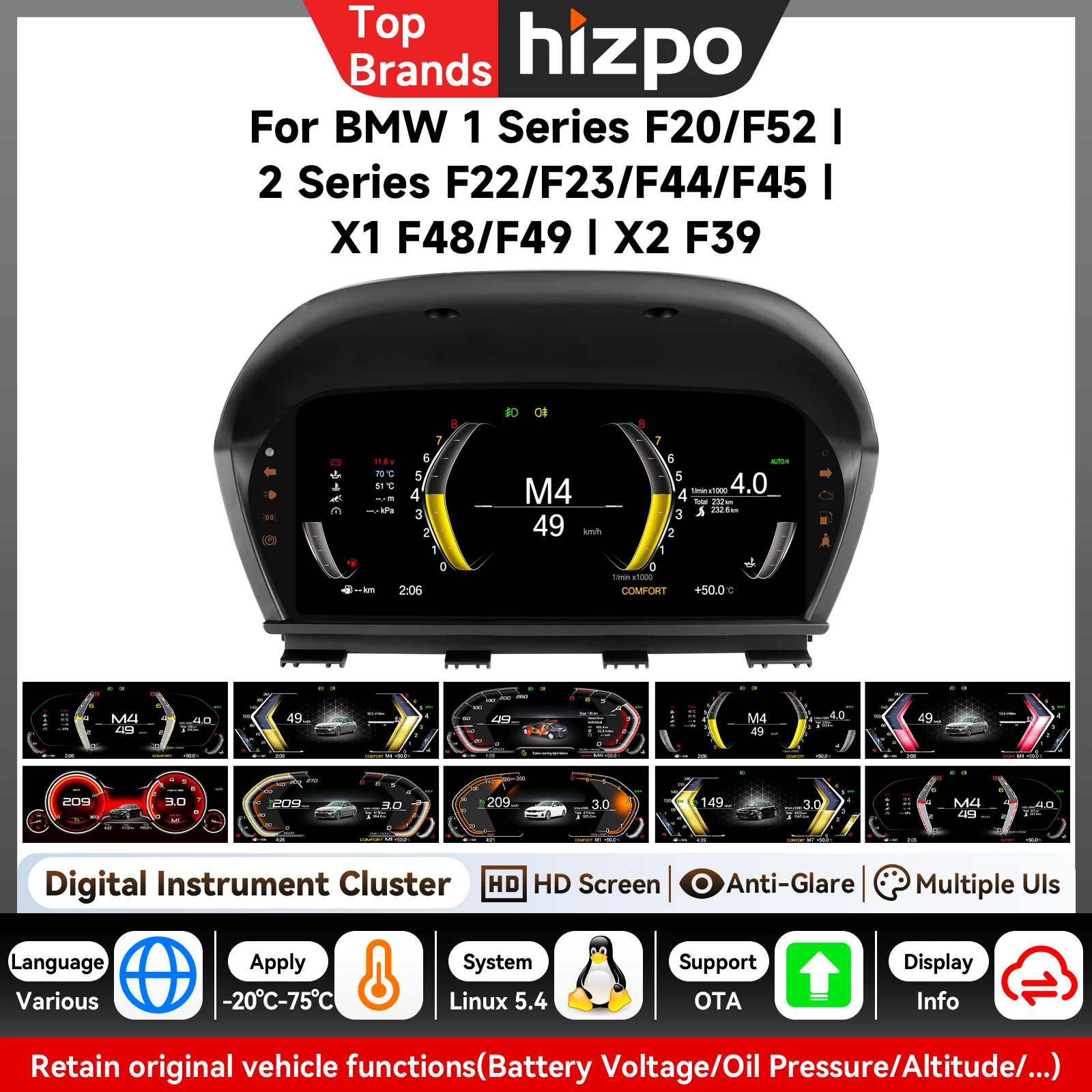 Auto LCD-Armaturenbrett für BMW 1/2er Serie F20 F52 F22 F23 F44 F45 für BMW X1 X2 F48 F49 F39 Digitales Cluster-Instrumentenanzeige