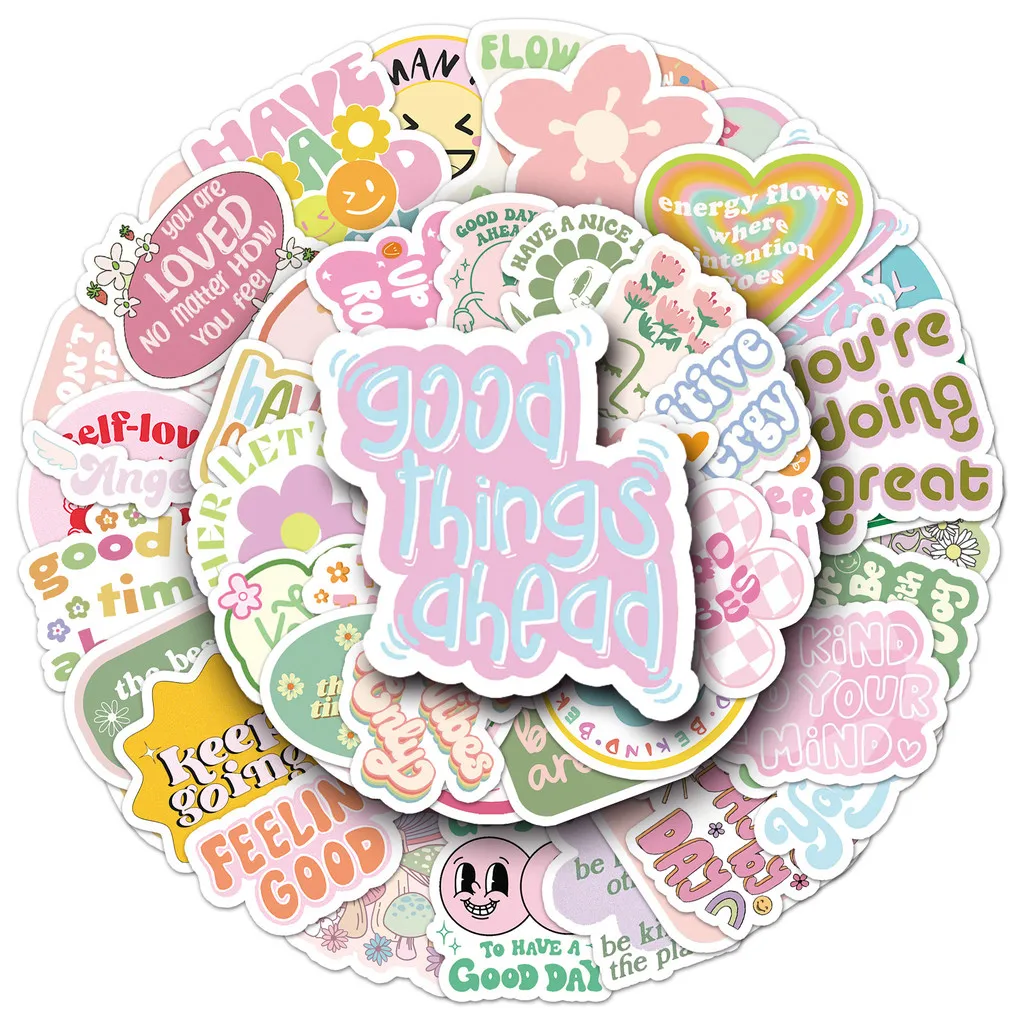 50 Pieces Danish Pink Style Inspirational English Positive Quote Stickers - Waterproof Decorative Decals Giajar Sticker Store
