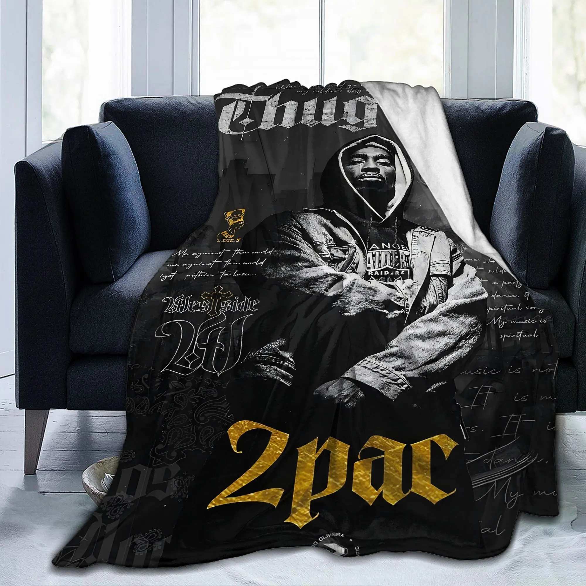 Thug Life Tribute: A Cozy, Iconic Blanket with Tupac Artwork and Urban Design, Perfect for Hip-Hop Legends Fans