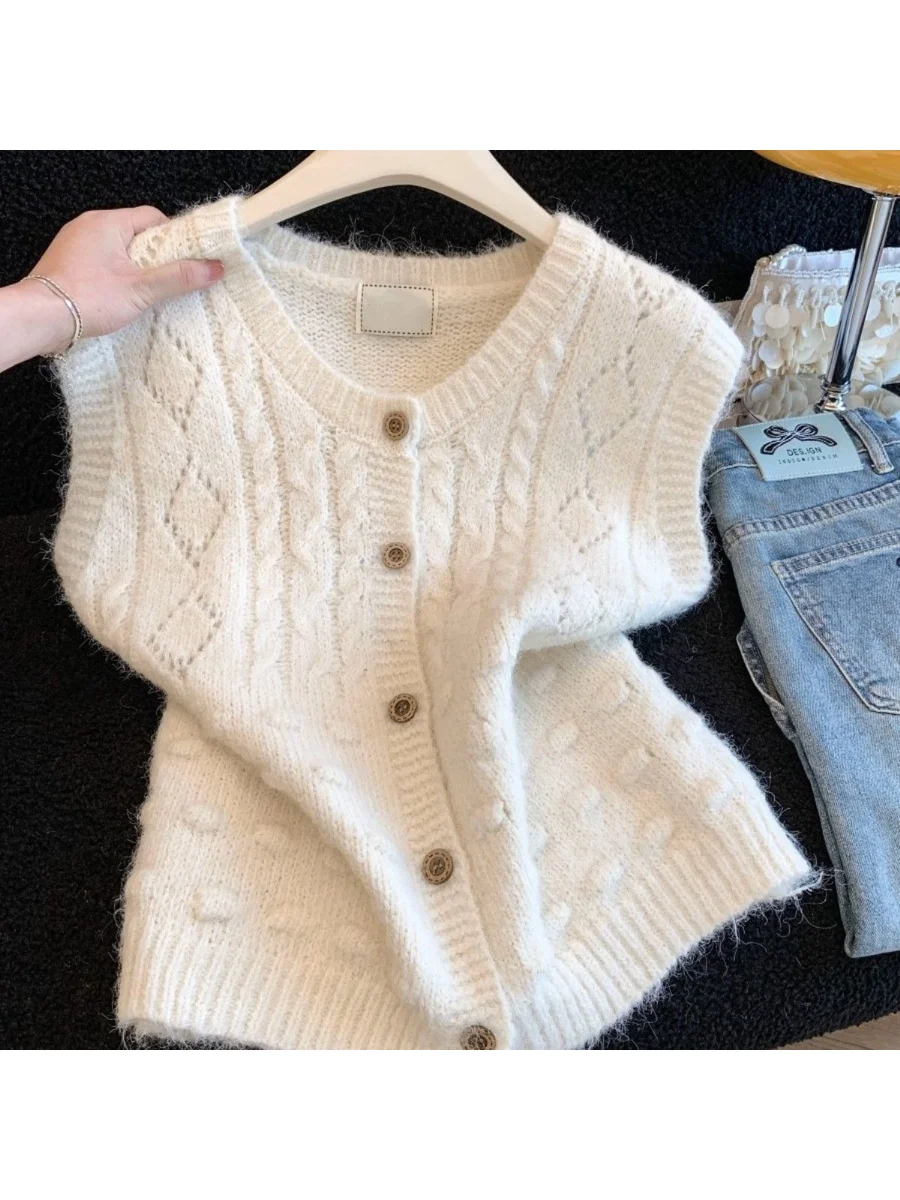 Lazy Style Women's Knitted Open Cardigan Vest Spring Autumn 2026 New Outerwear Layering Sleeveless Tank Top Cleanfit