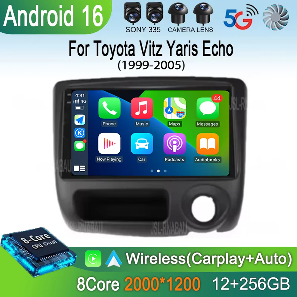 Android 16 For Toyota Vitz Yaris Echo 1999-2005 Carplay Auto Car Radio Multimedia Video Player Navigation GPS No 2Din 2 Din DVD