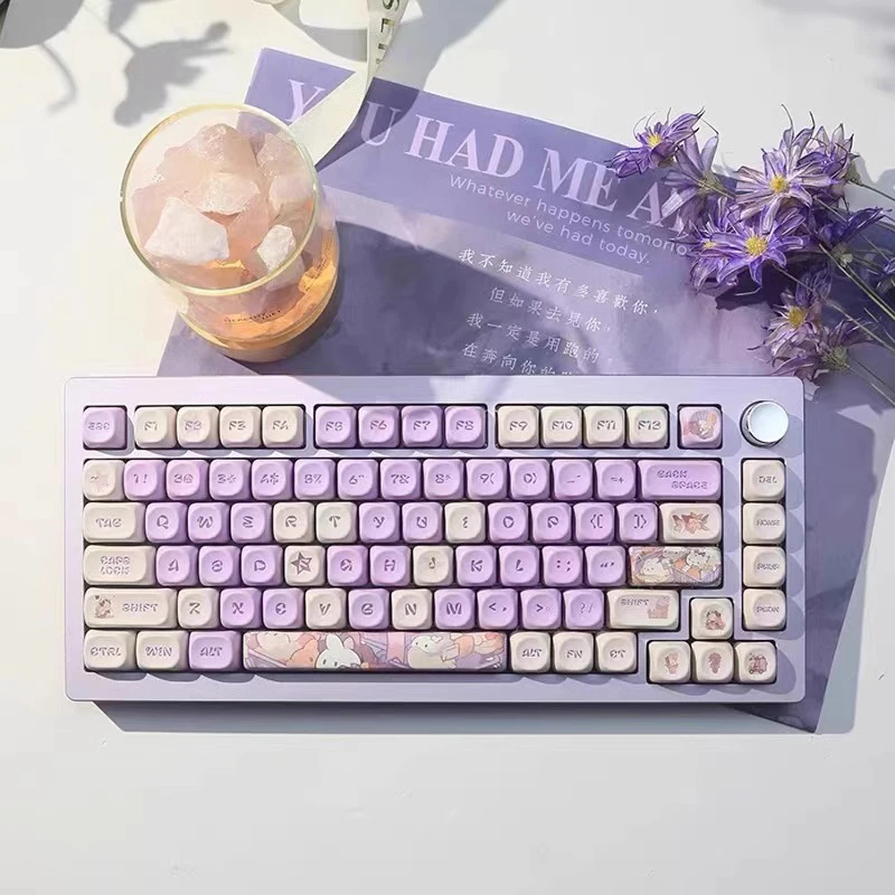 

131 Keys MOA Cute Lolita Rabbit Theme Purple Keycap Profile Height PBT Keycaps Dye Sublimation for MX Gaming Mechanical Keyboard