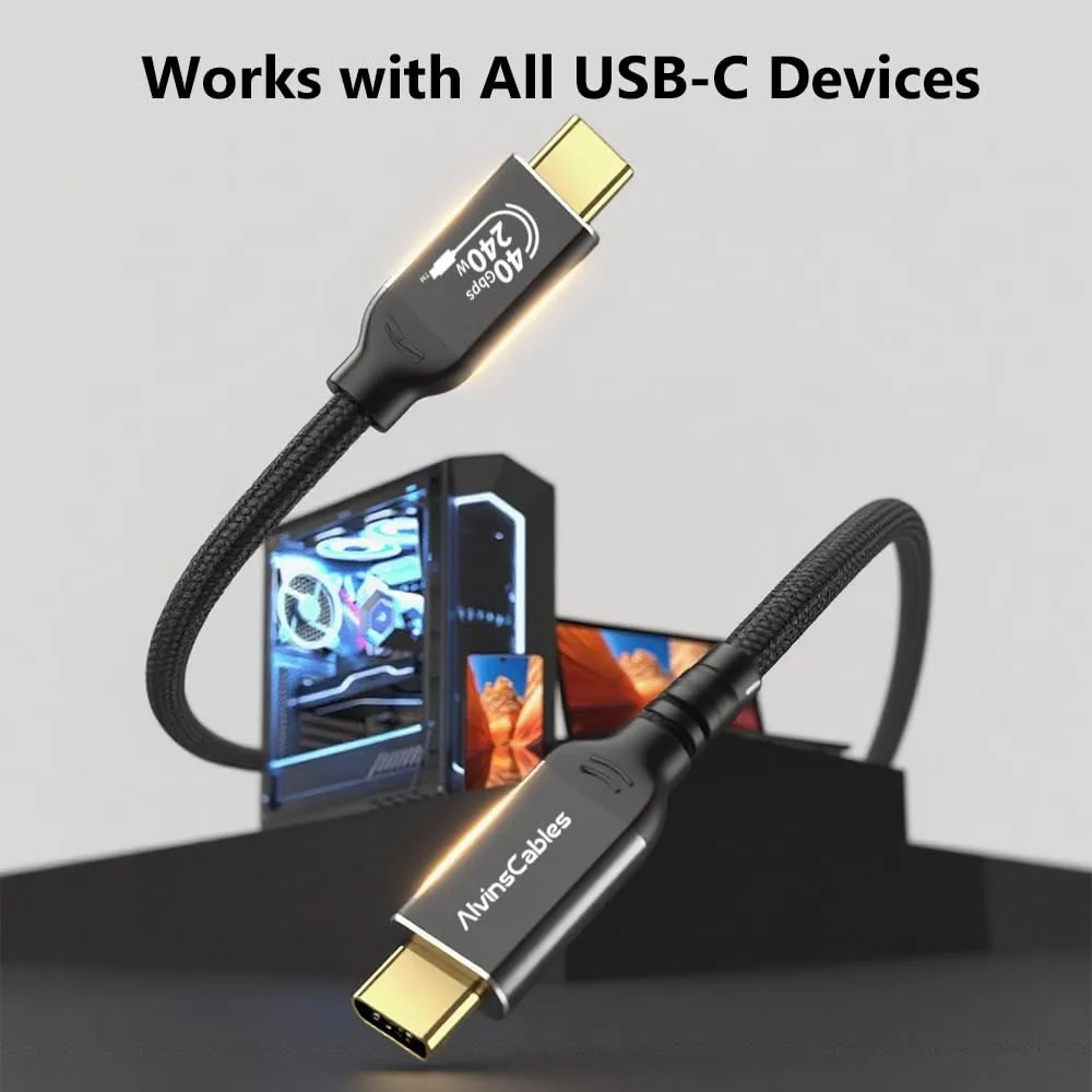 

Alvin's Cables USB 4 Cable 2ft, USB-C to USB-C Cable 40Gbps Data Transfer 240W PD Fast for MacBook,eGPU,Dock, USB-IF Certified