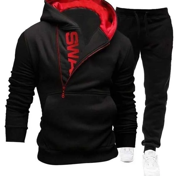 Mens Clothing Jumbo Size Size S-4XL Tracksuit Men 2 Pieces Set Sweatshirt + Sweatpants Sportswear Zipper Hoodies Casual